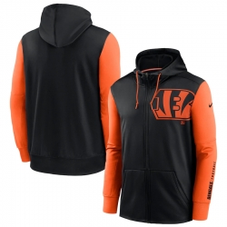 Men Cincinnati Bengals Black Orange Fan Gear Mascot Performance Full Zip Hoodie