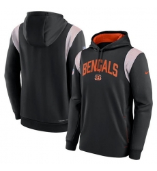 Men Cincinnati Bengals Black Sideline Stack Performance Pullover Hoodie 002