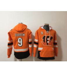 NFL Men Cincinnati Bengals 9 Joe Burrow Stitched Hoodie