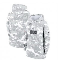 Women Cleveland Browns 2024 Arctic Camo Salute To Service Club Fleece Pullover Hoodie