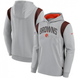 Men Cleveland Browns Grey Sideline Stack Performance Pullover Hoodie 002