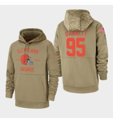 Mens Cleveland Browns 95 Myles Garrett 2019 Salute to Service Sideline Therma Pullover Hoodie Tan