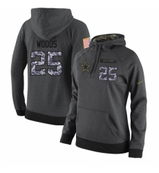 NFL Womens Nike Dallas Cowboys 25 Xavier Woods Stitched Black Anthracite Salute to Service Player Performance Hoodie