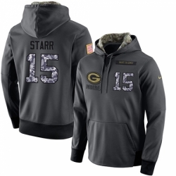 NFL Mens Nike Green Bay Packers 15 Bart Starr Stitched Black Anthracite Salute to Service Player Performance Hoodie