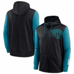 Men Jacksonville Jaguars Black Teal Fan Gear Mascot Performance Full Zip Hoodie