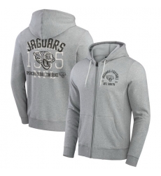 Men Jacksonville Jaguars Heather Gray Vintage Stripe Full Zip Hoodie