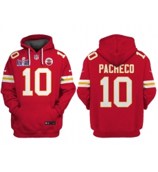 Men Kansas City Chiefs 10 Isiah Pacheco Red Super Bowl LVIII Patch Pullover Hoodie