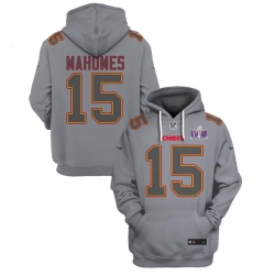 Men Kansas City Chiefs 15 Patrick Mahomes Gray Super Bowl LVIII Patch Pullover Hoodie