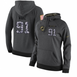 NFL Womens Nike Miami Dolphins 91 Cameron Wake Stitched Black Anthracite Salute to Service Player Performance Hoodie