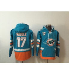 Men Miami Dolphins 17 Jaylen Waddle Aqua Lace Up Pullover Hoodie