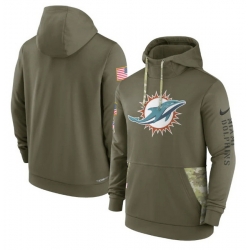 Men Miami Dolphins 2022 Olive Salute To Service Therma Performance Pullover Hoodie