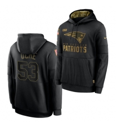 Men New England Patriots 53 Josh Uche 2020 Salute To Service Black Sideline Performance Pullover HoodieMen Hoodie