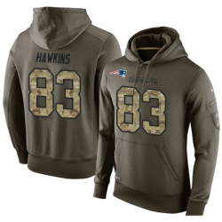 NFL Nike New England Patriots 83 Lavelle Hawkins Green Salute To Service Mens Pullover Hoodie