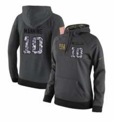 NFL Womens Nike New York Giants 10 Eli Manning Stitched Black Anthracite Salute to Service Player Performance Hoodie