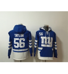 Men New York Giants 56 Lawrence Taylor Blue White Lace Up Pullover Hoodie