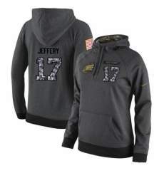 NFL Womens Nike Philadelphia Eagles 17 Alshon Jeffery Stitched Black Anthracite Salute to Service Player Performance Hoodie