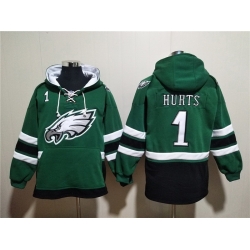 Men Philadelphia Eagles 1 Jalen Hurts Green Lace Up Pullover Hoodie