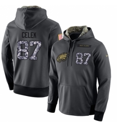 NFL Mens Nike Philadelphia Eagles 87 Brent Celek Stitched Black Anthracite Salute to Service Player Performance Hoodie