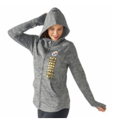 NFL Pittsburgh Steelers G III 4Her by Carl Banks Womens Recovery Full Zip Hoodie Heathered Gray