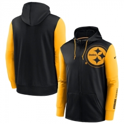 Men Pittsburgh Steelers Black Gold Fan Gear Mascot Performance Full Zip Hoodie