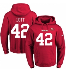 NFL Mens Nike San Francisco 49ers 42 Ronnie Lott Red Name Number Pullover Hoodie