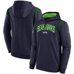 Men Seattle Seahawks College Navy Sideline Stack Performance Pullover Hoodie 001