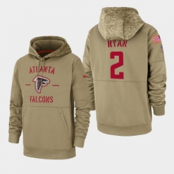 Mens Atlanta Falcons 2 Matt Ryan 2019 Salute to Service Sideline Therma Pullover Hoodie Tan