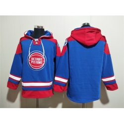 Men Detroit Pistons Blank Blue Red Lace Up Pullover Hoodie