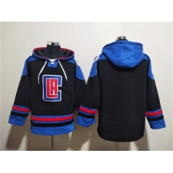 Men Los Angeles Clippers Blank Black Blue Lace Up Pullover Hoodie