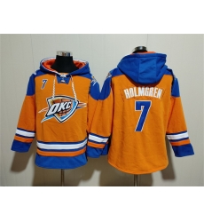 Men Oklahoma City Thunder 7 Chet Holmgren Orange Blue Lace Up Pullover Hoodie