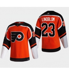 Men Philadelphia Flyers 23 Oskar Lindblom 2021 Orange Reverse Retro Stitched Jersey