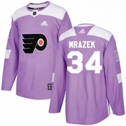 Mens Adidas Philadelphia Flyers 34 Petr Mrazek Authentic Purple Fights Cancer Practice NHL Jersey 