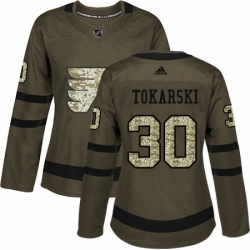 Womens Adidas Philadelphia Flyers 30 Dustin Tokarski Authentic Green Salute to Service NHL Jersey 