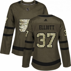 Womens Adidas Philadelphia Flyers 37 Brian Elliott Authentic Green Salute to Service NHL Jersey 