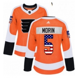 Womens Adidas Philadelphia Flyers 5 Samuel Morin Authentic Orange USA Flag Fashion NHL Jersey 