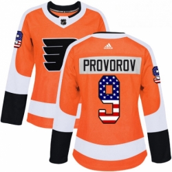 Womens Adidas Philadelphia Flyers 9 Ivan Provorov Authentic Orange USA Flag Fashion NHL Jersey 