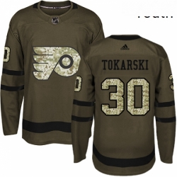 Youth Adidas Philadelphia Flyers 30 Dustin Tokarski Premier Green Salute to Service NHL Jersey 