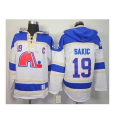 NHL Jerseys Quebec Nordiques #19 Sakic White-blue[pullover hooded sweatshirt][patch C]