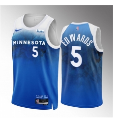 Men Minnesota Timberwolves 5 Anthony Edwards Blue 2023 24 City Edition Stitched Jersey