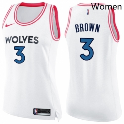 Womens Nike Minnesota Timberwolves 3 Anthony Brown Swingman WhitePink Fashion NBA Jersey 