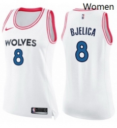 Womens Nike Minnesota Timberwolves 8 Nemanja Bjelica Swingman WhitePink Fashion NBA Jersey 