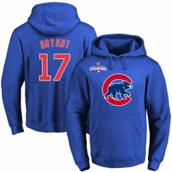 MLB Men Chicago Cubs 17 Kris Bryant Royal Team Color Primary Logo Pullover Hoodie