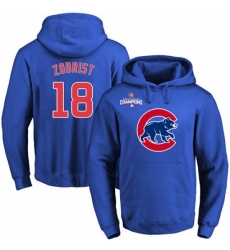 MLB Men Chicago Cubs 18 Ben Zobrist Royal Team Color Primary Logo Pullover Hoodie