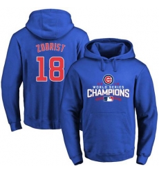 Men Chicago Cubs 18 Ben Zobrist Blue 2016 World Series Champions Pullover MLB Hoodie