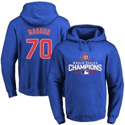 Men Chicago Cubs 70 Joe Maddon Blue 2016 World Series Champions Pullover MLB Hoodie