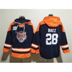 Men Detroit Tigers 28 Javier B E1ez Navy Lace Up Pullover Hoodie