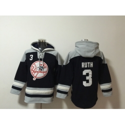 Men New York Yankees 3 Babe Ruth Stitched Hoodie