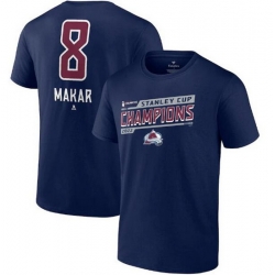 Men Colorado Avalanche 8 Cale Makar Navy 2022 Stanley Cup Champions Banner Name  26 Number T Shirt