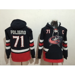 Men Columbus Blue Jackets 71 Nick Foligno Blue Stitched Hoody