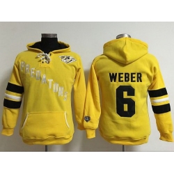 Nashville Predators 6 Shea Weber Yellow Women Old Time Heidi Hoodie NHL Hoodie